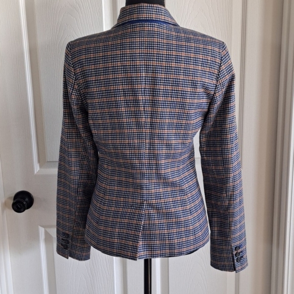 Merona Plaid Navy Orange Wool Blend Causal With Pockets Blazer Jacket - Picture 8 of 10
